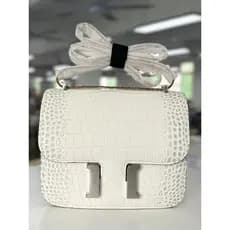 Bolsa feminina de couro legítimo de flor integral com padrão de crocodilo, bolsa com fivela em H, bolsa de comissária de