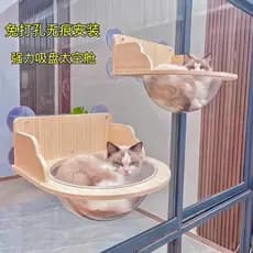 Estrutura de escalada para gatos com ventosas para fixação na parede, sem necessidade de furos, design de cápsula espaci