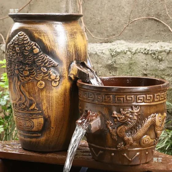 Ornamento tradicional de água corrente, cascata, lago de peixes, design de paisagem para pátio externo, tanque de peixes