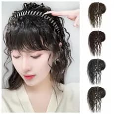 Peruca com Franjas de 25cm/40cm em Uma Peça, Cabelo Sintético Curto e Cacheado, Extensão de Cabelo Falso para Mulheres A