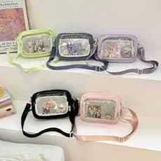 Bolsa Pequena Feminina com Bolso Transparente, Transversal, de Ombro e de Mão, Estilo Casual