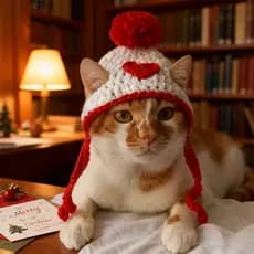 Chapéu de Páscoa para Gatos e Cães, com Coração e Pompom—Chapéu de Coração Vermelho e Bege Feito à Mão, Adequado para Ga
