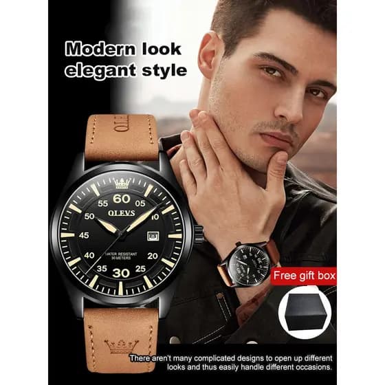 [Pulseira de Couro] Relógio Masculino/Relógio Casual/Relógio com Calendário Incluso