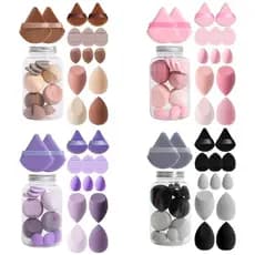 Conjunto de 14 Esponjas de Maquiagem com Pote de Armazenamento, Esponjas de Veludo, Esponja de Dedo, Esponjas para Base
