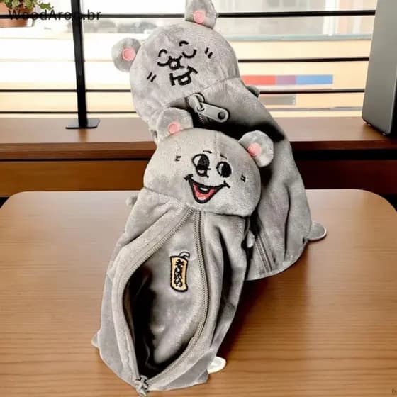 WoodAron Cartoon Smiling Mouse Estojo De Pelúcia Fofo Para Estudantes Bolsa De Papelaria Armazenamento De Grande Capacid