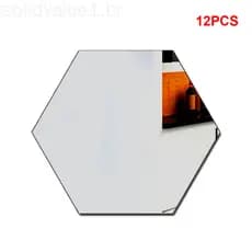 Adesivos espelhados hexagonais de 12 peças para decoração de sala de estar, quarto, sofá e parede de fundo de TV, adesiv