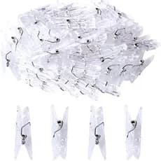 50 mini clipes de plástico transparente com mola, adequados para roupas, fotos, papéis, artesanato e decorações de festa