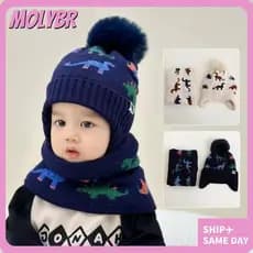 MOLYBR Conjunto De 2 Peças De Gorro Para Bebê , Cachecol De Dinossauro De Desenho Animado Espesso , Chapéu De Malha Quen