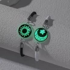 2 Pçs/set Lua Esquerda Aço Inoxidável Tempo Luminoso Gemstone Casal Pulseira Para Melhor Amigo Amizade Presente De Anive