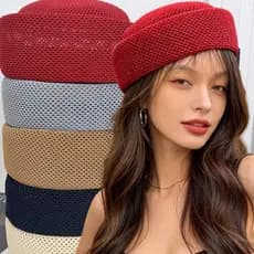 Verão Respirável Malha Pillbox Boné Feminino Oco Boina Dura Moda Meninas Viagem Diariamente Acessórios Casuais # Fashion