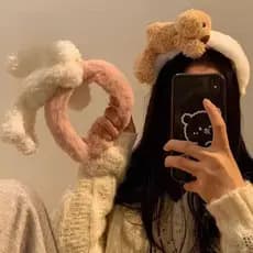 Faixa de Cabelo de Urso de Pelúcia Fofa para Meninas, Faixa de Cabelo Larga de Desenho Animado, Lavagem de Rosto Doc