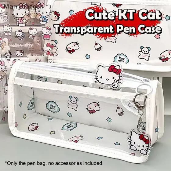 [MAR] Bonito Sanrio Hello Kitty PVC Lápis Transparente Caso Estudante Criativo KT Cat Pen Bolsa Armazenamento De Grande