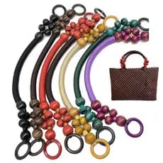 1PC 37cm/48cm Alças De Bolsa Com Contas De Madeira , Cordas De Nylon Em Forma De U Para