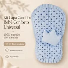 Kit Capa de Carrinho de Bebê Universal Acolchoada + Almofada Apoio Cabeça 100% Poliéster Menino