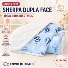 Manta Bebê Sherpa Estampada Dupla Face 80x95 Cobertor Infantil Antialérgico Inverno