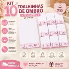 Kit 10 Toalhinhas de Ombro Bebê Menina Atoalhada Dupla Face 20x40 100% Algodão Estampado Enxoval Menina