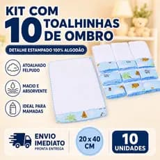 Kit 10 Toalhinhas de Ombro Bebê Menino Felpuda Dupla Face 20x40cm Overlocada 100% Algodão Estampado