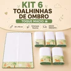 Kit 6 Toalhinhas de Ombro Bebê Atoalhadas Face Dupla 20x40cm Estampa Neutra com Detalhe 100% Algodão