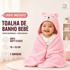 Toalha De Banho Bebê Soft Fleece 70x70 Bordado Com Capuz E Orelhinhas Respirável Confortável
