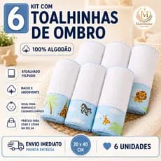 Kit 6 Toalhinhas de Ombro Bebê Menino Atoalhadas Dupla Face 20x40 cm Estampas Menino 100% Algodão Enxoval