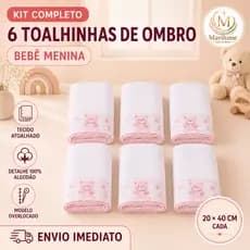 Kit 6 Toalhinhas de Ombro Bebê Menina Atoalhada Dupla Face 100% Algodão Estampada Overlocada 20x40cm