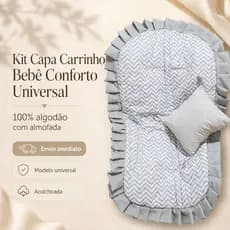 Kit Capa Carrinho Bebê Universal 100% Algodão + Almofadinha Estampa Neutra