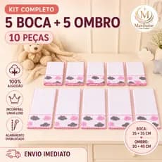 Kit Bebê 10 Peças 5 Fraldinhas de Boca + 5 Toalhinhas de Ombro 100% Algodão Estampadas Luxo Enxoval Maternidade