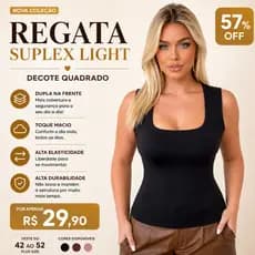 Regata Plus Size Feminina Decote Quadrado Premium Suplex Light do M ao EXG