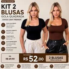 Kit 2 Blusas Femininas Plus Size Gola Quadrada Suplex Light Forro Frontal – Conforto 38-52
