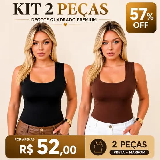 Kit 2 Blusas Regatas Feminina Plus Size Decote Quadrado Luxo - Tamanho 42 ao 52