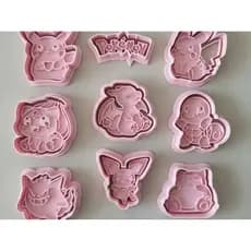 Kit 9 Cortadores de Biscoito Pokémon Moldes para Massas Biscuit Play Doh Pikachu Charmander Squirtle