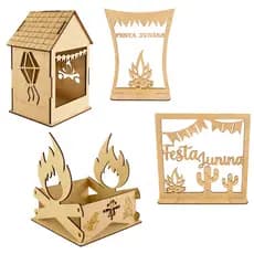 Kit Arraiá Mdf 4 Peças Decoração Festa Junina julina Mesa Temática