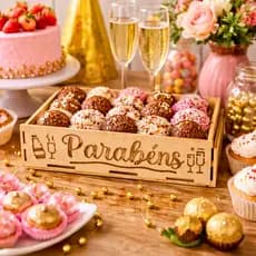 Kit 5 Caixas Mdf Vazada Laser Parabéns Decoração Mesa De Doces