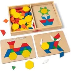 Melissa&Doug Blocos e Placas com 120 Peças de Madeira Multicoloridas, 5 Placas de Quebra-Cabeça de Dupla Face, Quebra-Ca