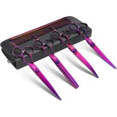 Conjunto de Tesouras para Tosa de Cães JASON - Kit Profissional 6 em 1 para Cães - Tesouras de 6,5" para Desbaste, 7" Re