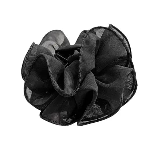 Presilha de Cabelo Grande Preta de Chiffon com Laço de Tecido Preto em Forma de Flor Rosa para Mulheres, Acessórios de C