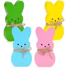 Decoração de Páscoa Babycop, 4 Peças de Decorações de Mesa com Coelhinhos, Placas de Madeira para Primavera para Casa, D