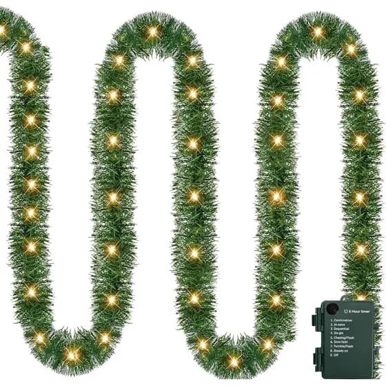 Guirlanda de Natal FUNPENY, Guirlanda de Natal Artificial Pré-iluminada de 15 pés com 50 Luzes LED, Decoração Iluminada