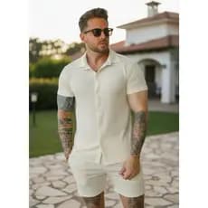 Camisa Social Lisa Basica (Conjunto) Masculino  Promoção