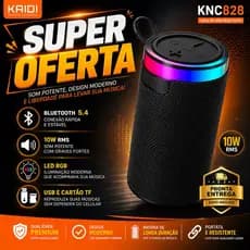 Caixa de Som Bluetooth Kaidi KNC828 10W Som Potente LED RGB Bluetooth 5.4 Portátil