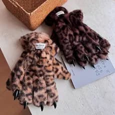 Luvas de Inverno com Estampa de Leopardo Retrô para Homens e Mulheres, Luvas Premium com Design Fofo de Garras de Leopar