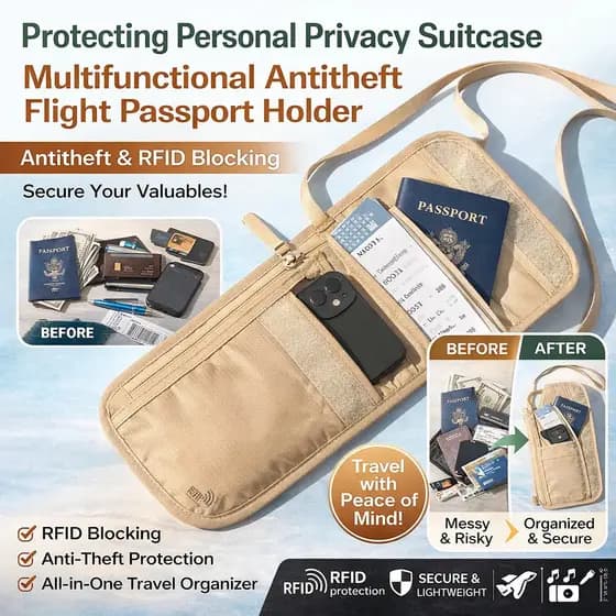 【Ideal para Viagem】[Praticidade e Segurança] Mala multifuncional antifurto para passaporte/Bolsa de Viagem/Organizador d
