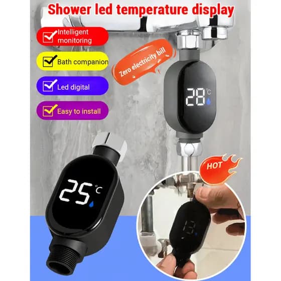 [Temperatura em Tempo Real] Display de Temperatura/Chuveiro Moderno/LED/À Prova d'Água/Monitor de Banho