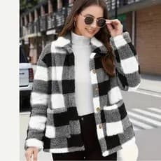 [Quentinho Para Inverno] Winter Fashion Plaid Long-Sleeved Casual Jacket Blusa/Xadrez/Feminina/Casual