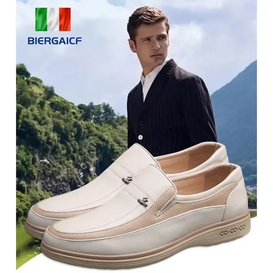 [Estilo e Praticidade] Sapatos Masculinos de Couro para Escritório/Negócios | Sapatos Casuais Masculinos de Verão com Au
