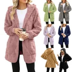 [Conforto e Estilo] Quentinha e Elegante Casaco Xadrez Feminino/Jaqueta de Inverno/Cardigan com Capuz