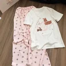Pijamas femininos verão Homewear terno calças de manga curta pijamas de verão solto camiseta pijamas calças femininas fa