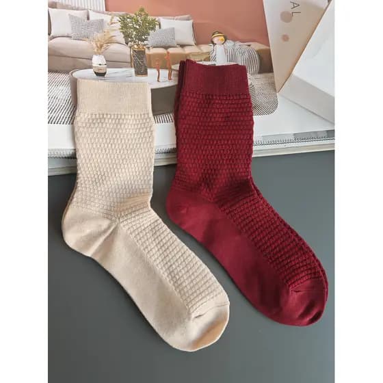 Meias de caxemira masculinas de comércio exterior cáqui vinho vermelho simples absorvente de suor respirável sólido
