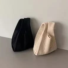 Artigos diversos de trabalho saco pequeno saindo trabalhando pequeno saco de malha bolsa pequena saco de mão de malha