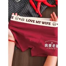 Benming ano jujuba vermelho roupa interior masculina puro algodão amor esposa boxer festivo casamento boxer antibacteria